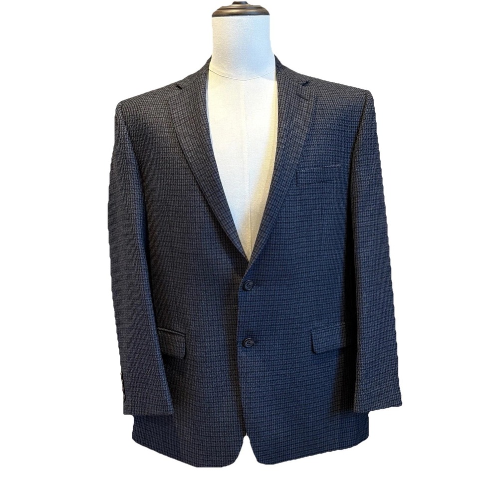 Lauren Ralph Lauren Blazer 42R Dark Gray Houndstooth Wool Jacket‎ 2 Button NEW